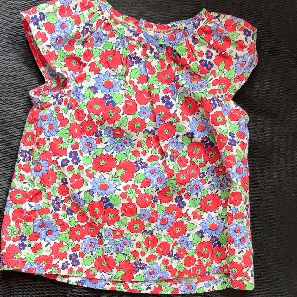 Floral Kids Top - Red and Blue